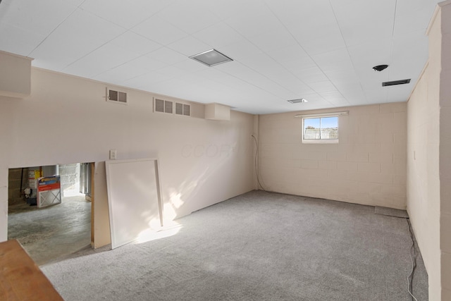 basement with light carpet