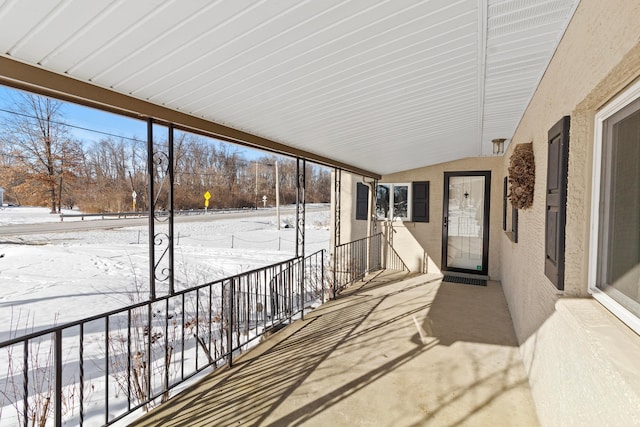 view of snow covered patio