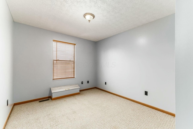 unfurnished room featuring a textured ceiling and carpet flooring