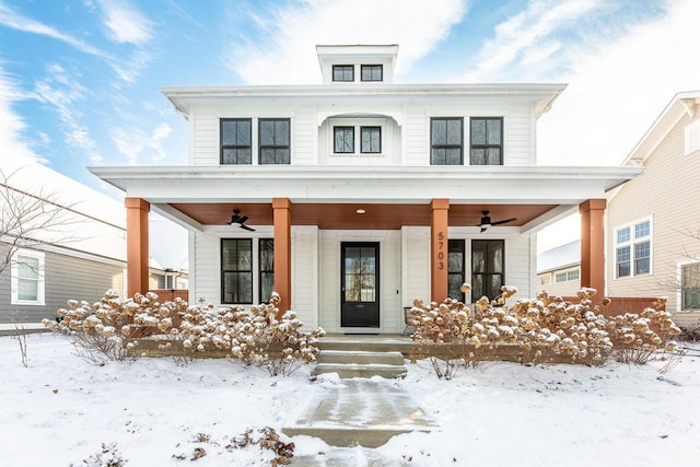 view of front of home featuring a porch and ceiling fan