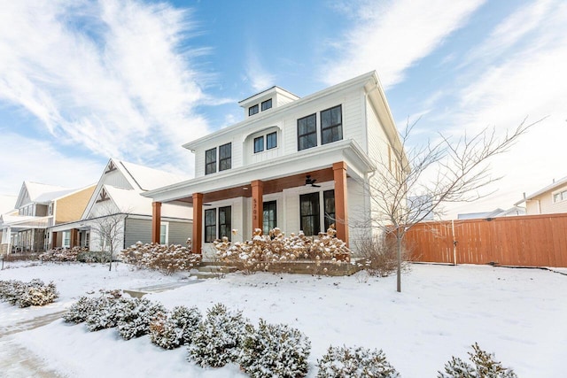 view of front of home with ceiling fan