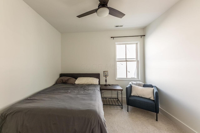 bedroom with carpet floors and ceiling fan