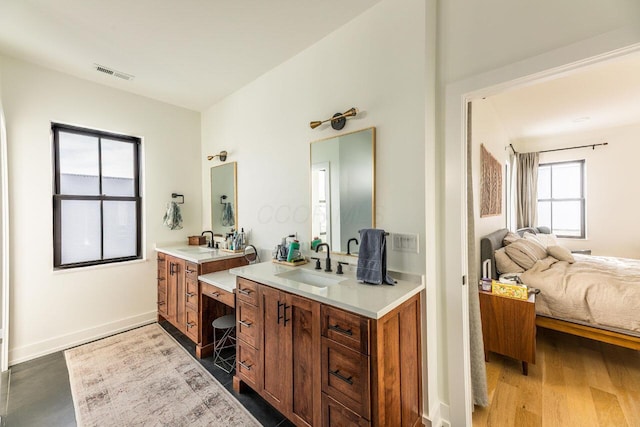 bathroom featuring hardwood / wood-style flooring and vanity