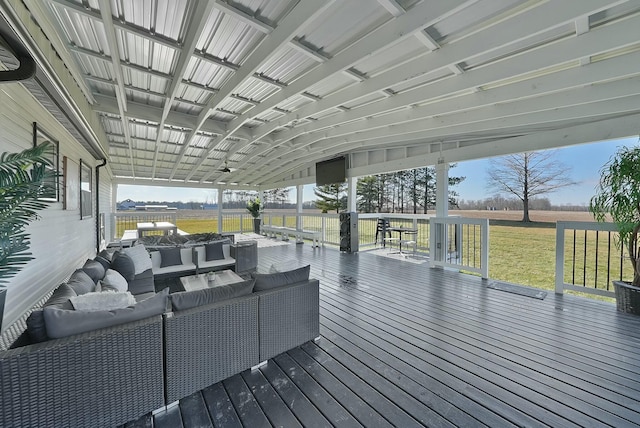 deck with a lawn and an outdoor hangout area