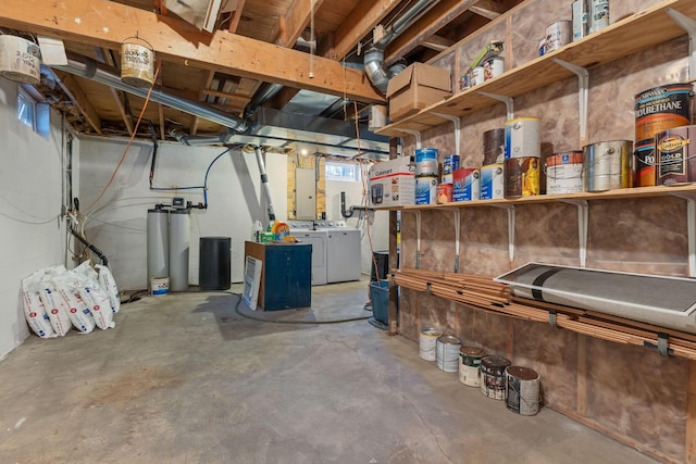 basement with separate washer and dryer and electric panel