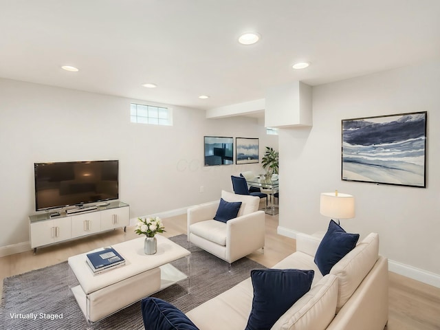 living room with light wood-type flooring