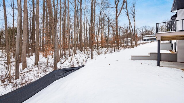 view of yard layered in snow