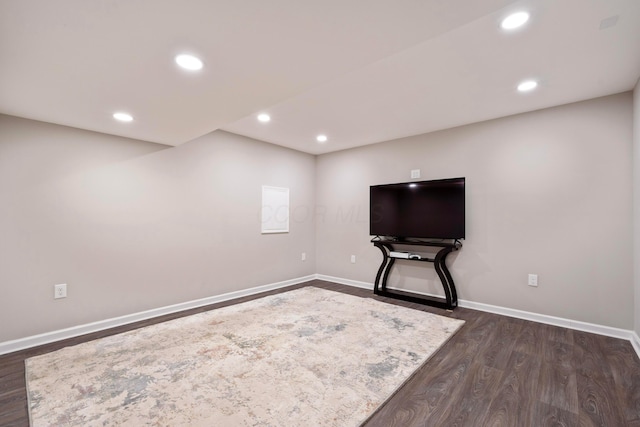 workout area featuring dark hardwood / wood-style flooring