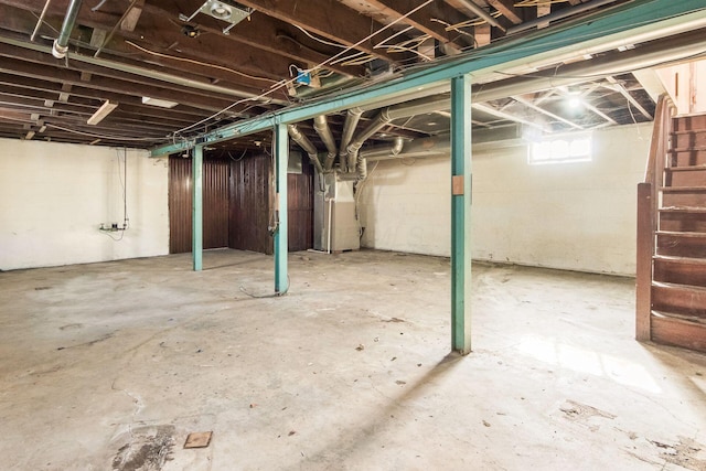 basement featuring heating unit