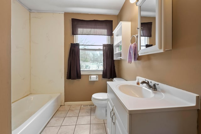 bathroom featuring toilet, vanity, and tile patterned flooring