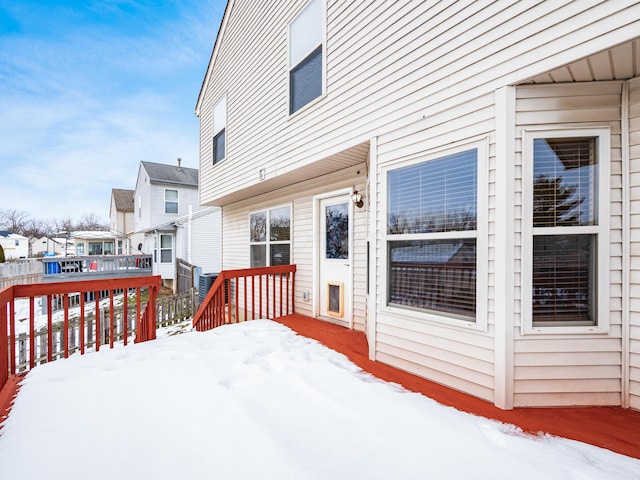 view of snow covered deck