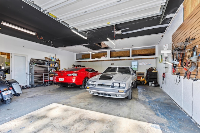 garage with a garage door opener