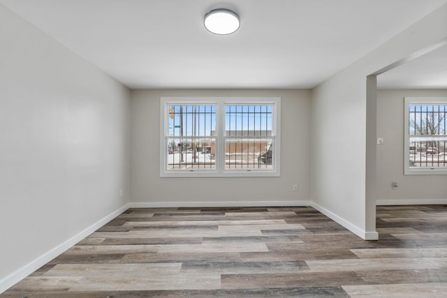 spare room featuring plenty of natural light and light hardwood / wood-style flooring