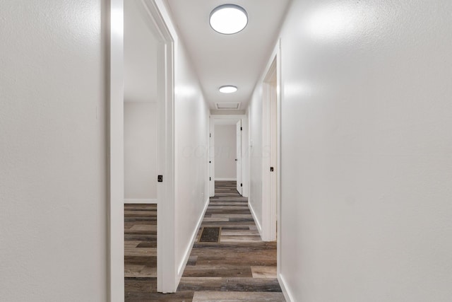 corridor featuring dark hardwood / wood-style flooring