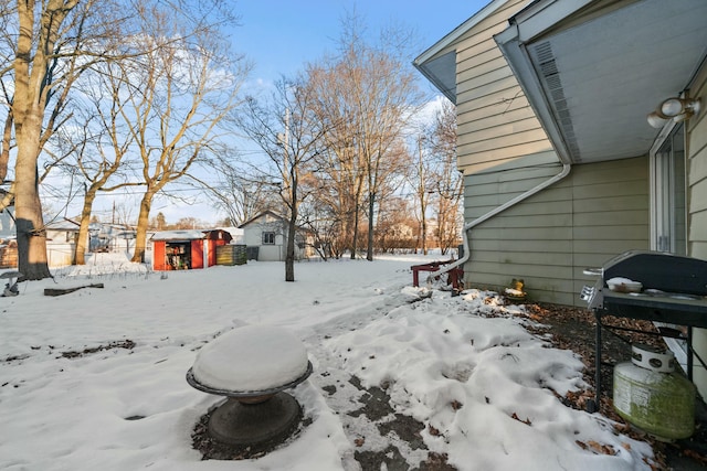 view of yard layered in snow