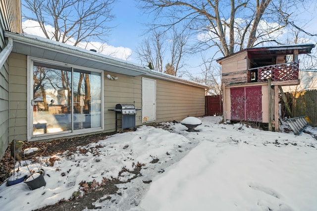 view of snow covered exterior