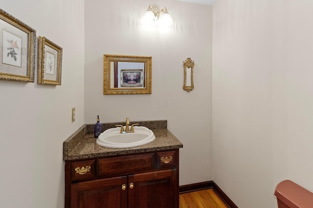 bathroom with hardwood / wood-style floors and vanity