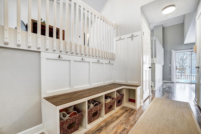 mudroom with wood-type flooring