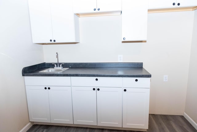 kitchen featuring white cabinets, dark hardwood / wood-style floors, and sink