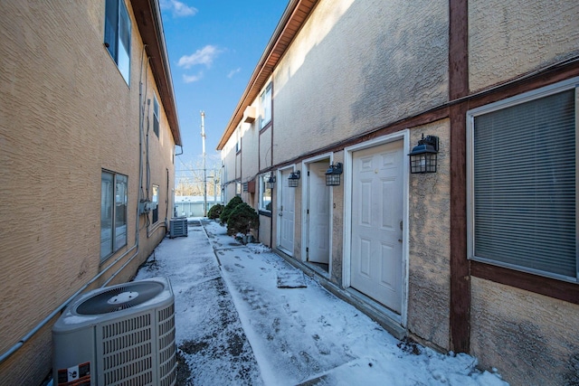 exterior space featuring central air condition unit