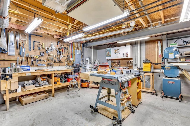 basement featuring a workshop area