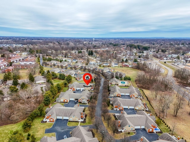 drone / aerial view with a residential view