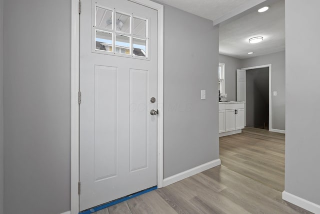 foyer entrance featuring light hardwood / wood-style floors and a healthy amount of sunlight