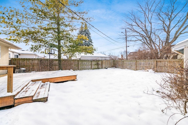 snowy yard featuring cooling unit