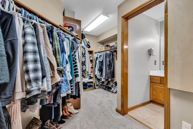 spacious closet with light colored carpet