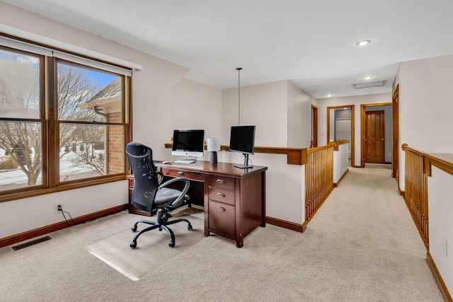 view of carpeted home office