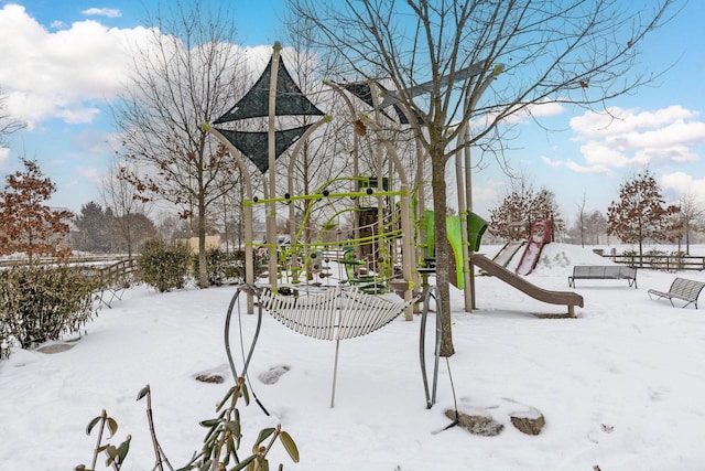 view of snow covered playground