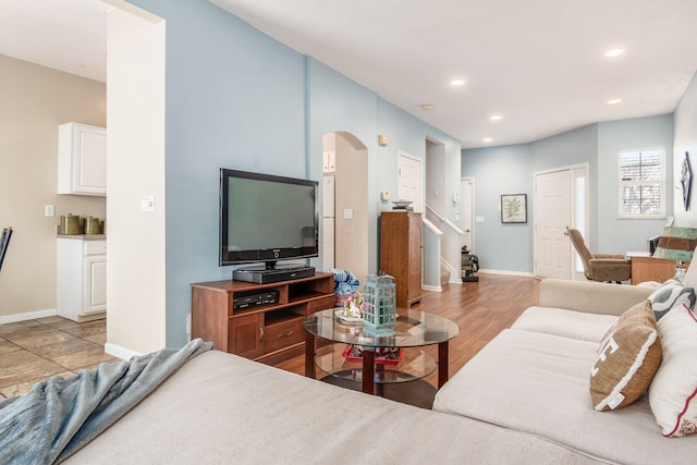 living room with light hardwood / wood-style floors