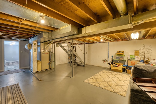 basement featuring heating unit