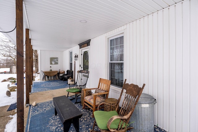 view of snow covered patio