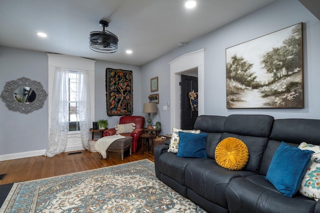 living room with hardwood / wood-style floors