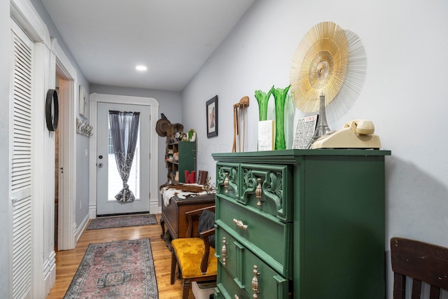 foyer entrance with hardwood / wood-style flooring