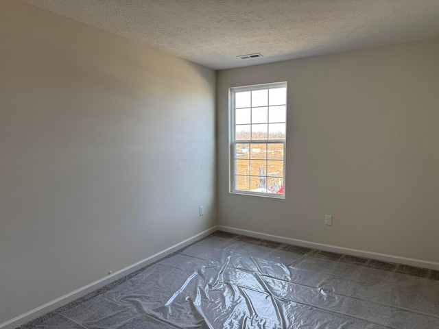 unfurnished room featuring carpet and a textured ceiling