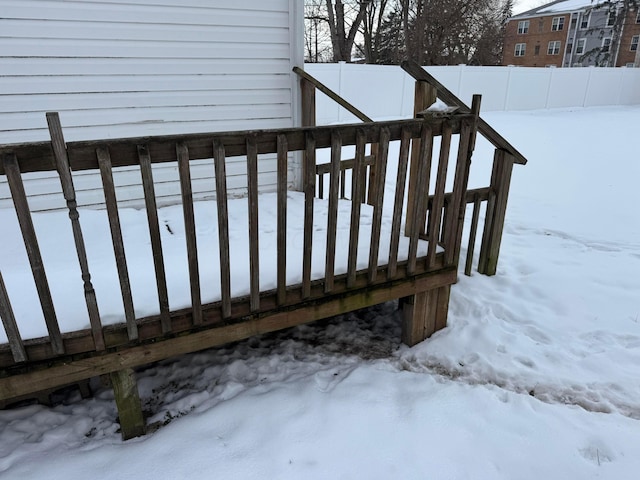 view of snow covered deck