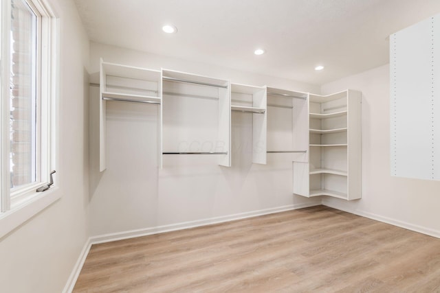 walk in closet featuring light hardwood / wood-style flooring