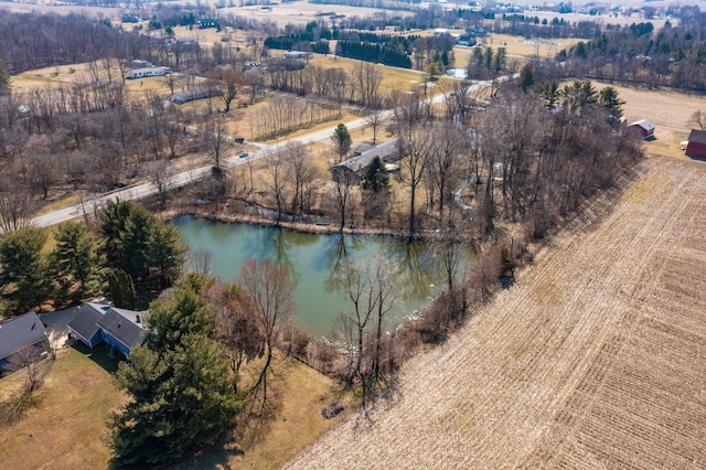 bird's eye view with a rural view and a water view