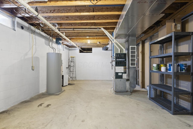 basement featuring electric water heater