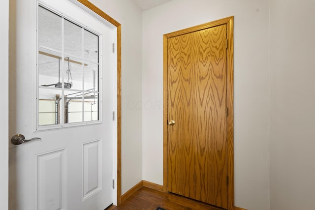 doorway to outside with dark wood-type flooring