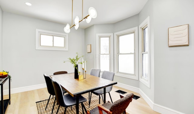 dining room featuring plenty of natural light and light wood-type flooring