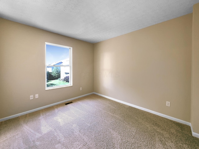 unfurnished room with carpet floors and a textured ceiling