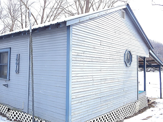 view of snow covered exterior