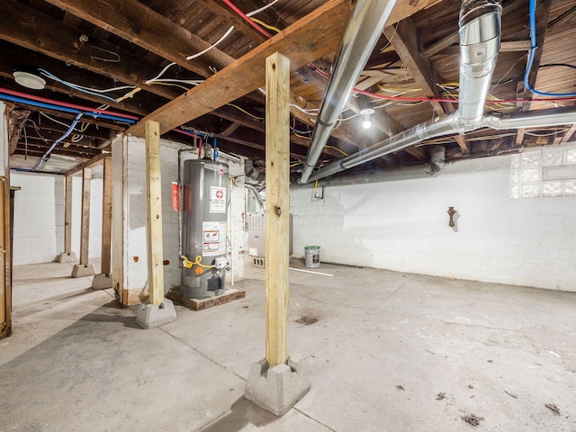 basement featuring water heater