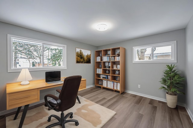 office space with wood-type flooring and a wealth of natural light