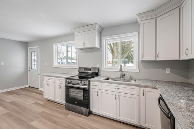 kitchen featuring sink, white cabinets, stainless steel appliances, and a healthy amount of sunlight