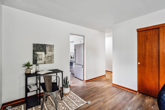 interior space featuring hardwood / wood-style flooring and sink