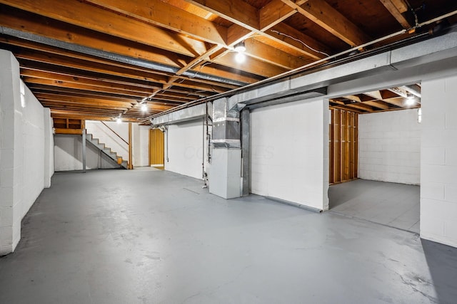 basement with heating unit